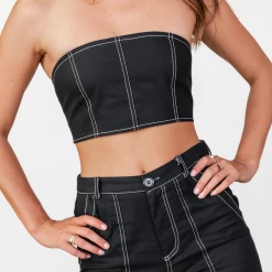 Into Fashion Sets + Co-ords Vivienne Crop Top (Black)