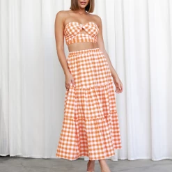 Shareen Collection California Sky Midi Skirt (Orange) Sets + Co-ords