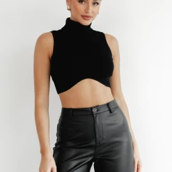 Charcoal Clothing New Arrivals Noah Knit Crop Top (Black)