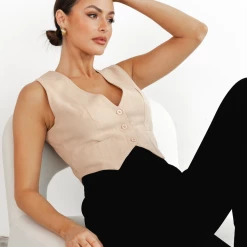 Into Fashion Orlando Vest Top (Beige)