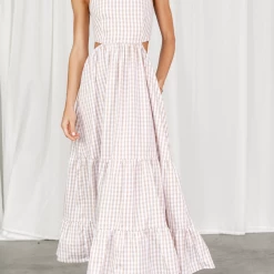 My Girl Dresses Della Midi Dress (Beige Gingham)