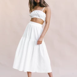 Thanne Up In The Clouds Midi Skirt (White) Bottoms