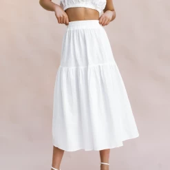Thanne Up In The Clouds Midi Skirt (White) Bottoms