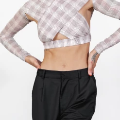 The Ritz Mesh Crop Top (Beige/Plaid) - By Lioness New Arrivals 14 The Ritz Mesh Crop Top (Beige/Plaid) - By Lioness New Arrivals