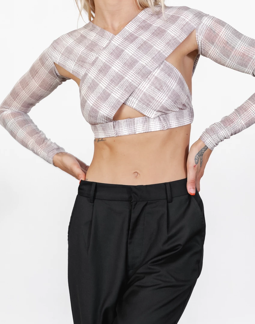The Ritz Mesh Crop Top (Beige/Plaid) - By Lioness New Arrivals 6 The Ritz Mesh Crop Top (Beige/Plaid) - By Lioness New Arrivals