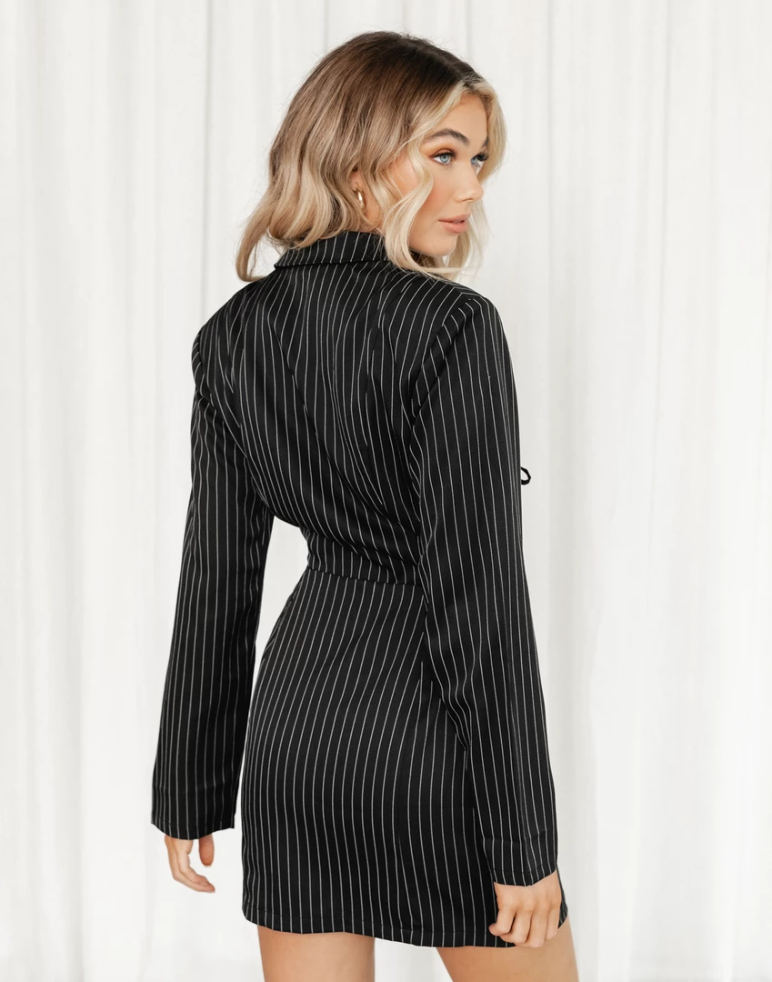 Charcoal Clothing Tamika Mini Dress (Black Pinstripe) 3 Charcoal Clothing Tamika Mini Dress (Black Pinstripe)