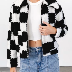 Into Fashion Cora Jacket (Black/White) New Arrivals