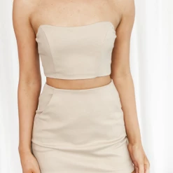 Thanne New Arrivals Lush Mini Skirt (Beige)