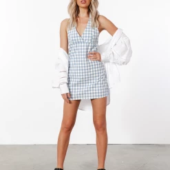 Red Berry Lilian Mini Dress (Blue/Gingham)