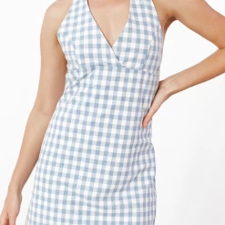 Red Berry Lilian Mini Dress (Blue/Gingham)