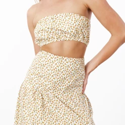 Luvalot New Arrivals Colette Crop Top (Yellow/Floral)