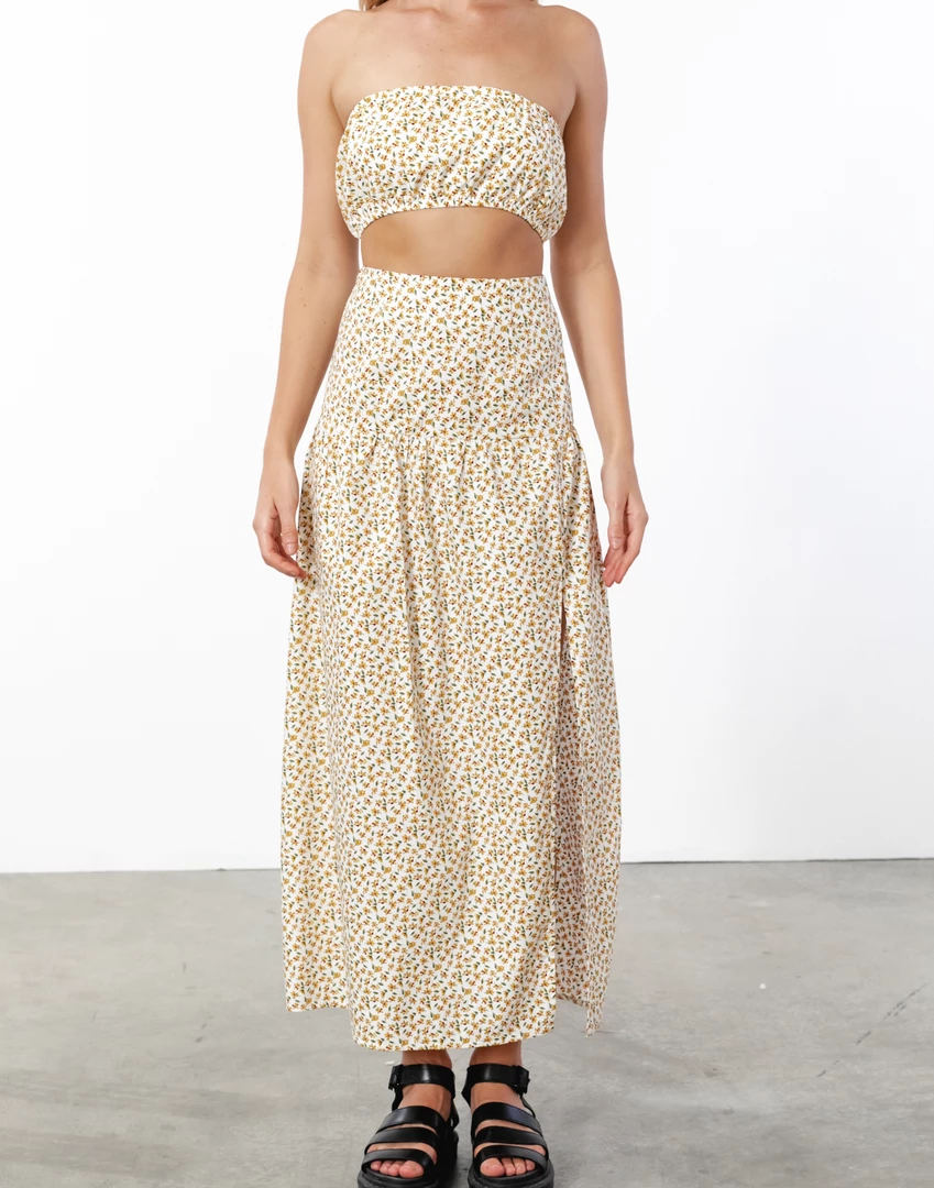 Luvalot New Arrivals Colette Midi Skirt (Yellow/Floral) 6 Luvalot New Arrivals Colette Midi Skirt (Yellow/Floral)