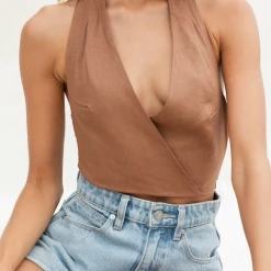 Oscar Street Tops Haynes Crop Top (Brown)