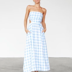 Pink Diamond Dresses Caroline Maxi Dress (Blue Gingham)