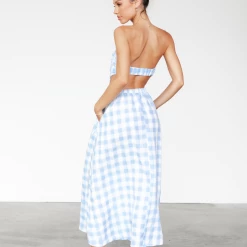 Pink Diamond Dresses Caroline Maxi Dress (Blue Gingham)