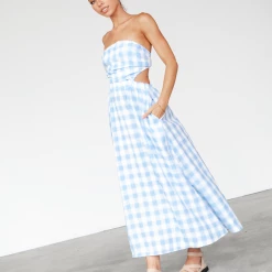 Pink Diamond Dresses Caroline Maxi Dress (Blue Gingham)