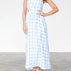 Pink Diamond Dresses Caroline Maxi Dress (Blue Gingham)
