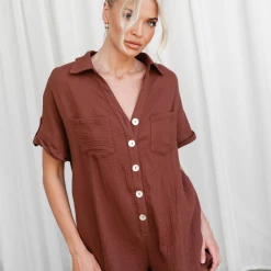 Mint Vanilla Helenna Playsuit (Brown) Playsuits + Jumpsuits