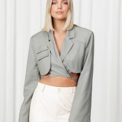 Tops Miami Vice Crop Jacket (Slate) - By Lioness
