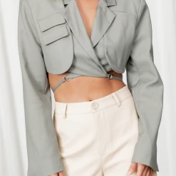 Tops Miami Vice Crop Jacket (Slate) - By Lioness