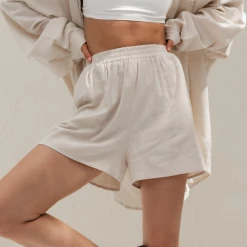 Charcoal Clothing New Arrivals South Beach Shorts (Beige Linen)