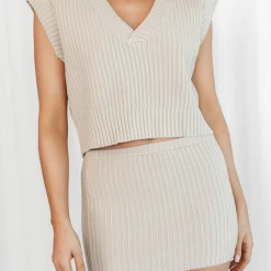 New Arrivals Saddle Knit Mini Skirt (Beige) - By Lioness