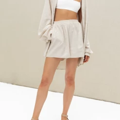 Charcoal Clothing New Arrivals South Beach Shorts (Beige Linen)