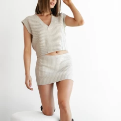 New Arrivals Saddle Knit Top (Beige) - By Lioness