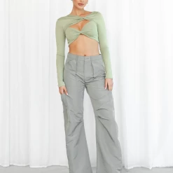 8 Birdies New Arrivals Jinx Long Sleeve Crop Top (Green)