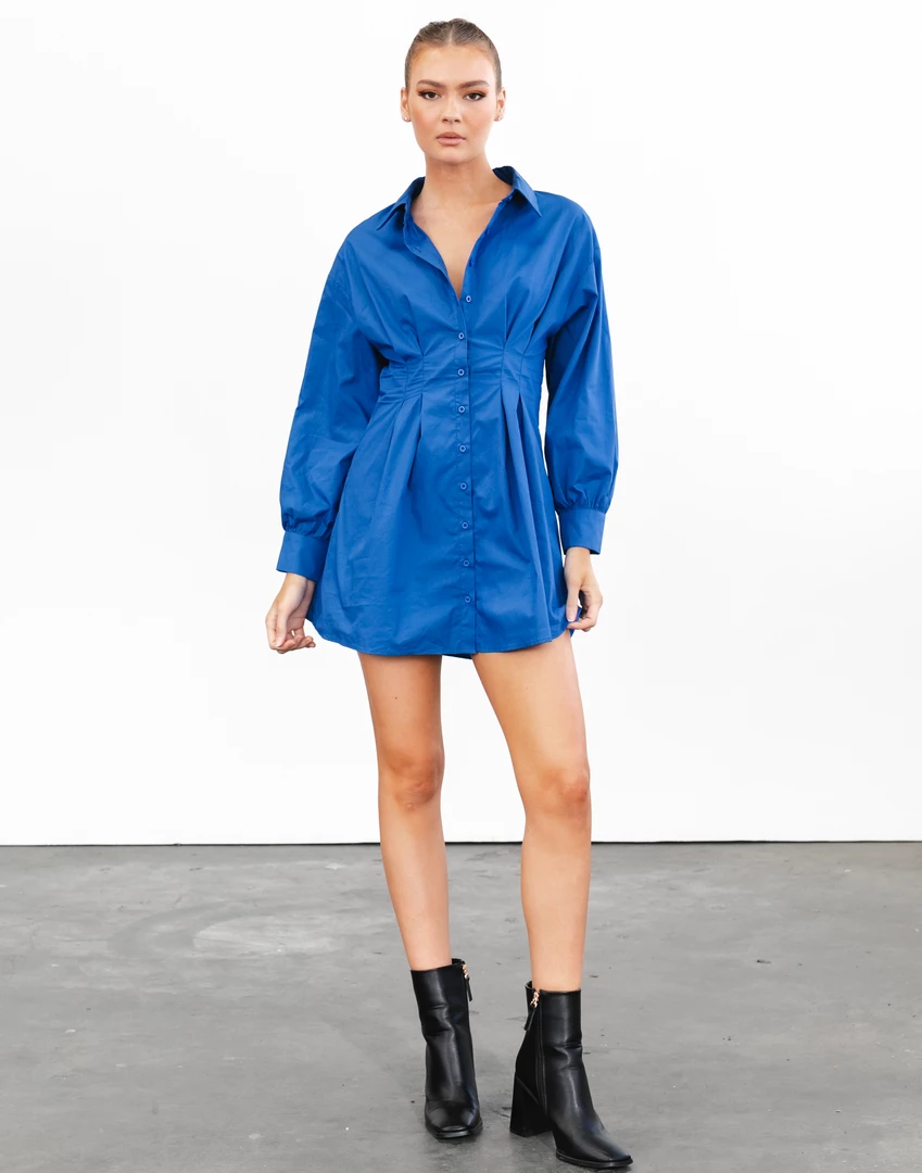 Charcoal Clothing New Arrivals Mila Long Sleeve Mini Dress (Blue) 5 Charcoal Clothing New Arrivals Mila Long Sleeve Mini Dress (Blue)
