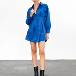 Charcoal Clothing New Arrivals Mila Long Sleeve Mini Dress (Blue)