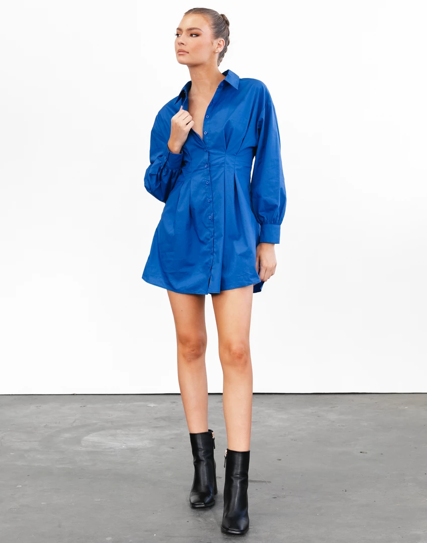 Charcoal Clothing New Arrivals Mila Long Sleeve Mini Dress (Blue) 1 Charcoal Clothing New Arrivals Mila Long Sleeve Mini Dress (Blue)
