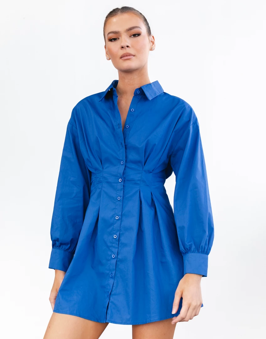 Charcoal Clothing New Arrivals Mila Long Sleeve Mini Dress (Blue) 4 Charcoal Clothing New Arrivals Mila Long Sleeve Mini Dress (Blue)