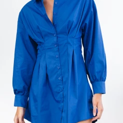 Charcoal Clothing New Arrivals Mila Long Sleeve Mini Dress (Blue)