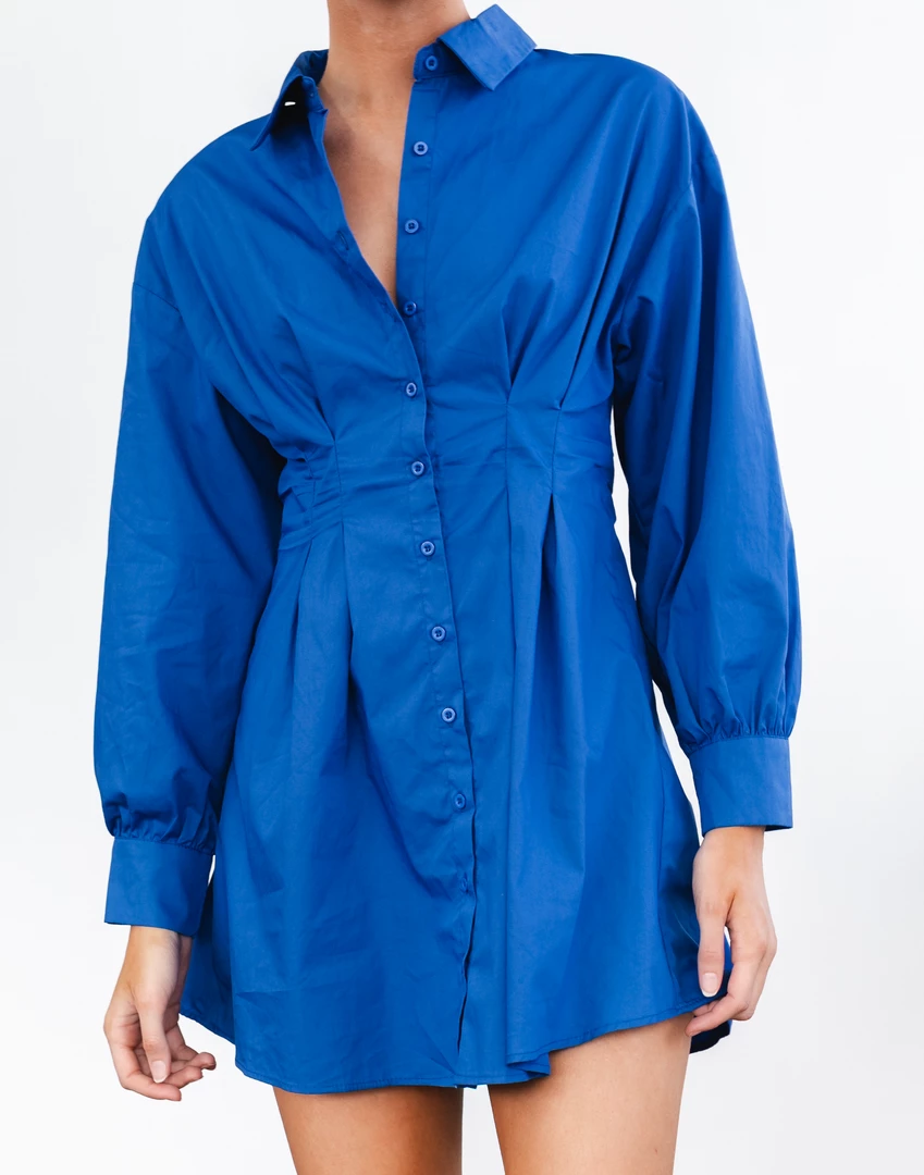 Charcoal Clothing New Arrivals Mila Long Sleeve Mini Dress (Blue) 2 Charcoal Clothing New Arrivals Mila Long Sleeve Mini Dress (Blue)