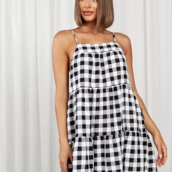 Yours Truly Oaklie Mini Dress (Black/White Gingham)