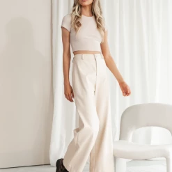 Charcoal Clothing Kendall Ribbed Baby Tee (Beige) New Arrivals