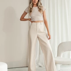 Charcoal Clothing Kendall Ribbed Baby Tee (Beige) New Arrivals