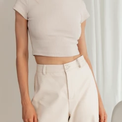 Charcoal Clothing Kendall Ribbed Baby Tee (Beige) New Arrivals