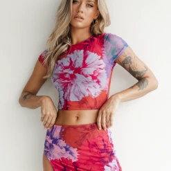 Charcoal Clothing New Arrivals Breakeven Mini Skirt (Pink Floral)