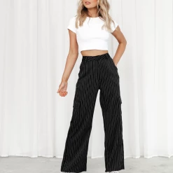 Into Fashion Davina Pants (Black Pinstripe)