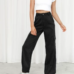 Into Fashion Davina Pants (Black Pinstripe)