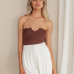 Into Fashions Bianca Strapless Top (Brown)