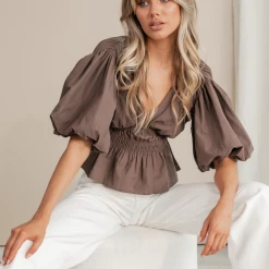 Charcoal Clothing New Arrivals Kelly Top (Brown)