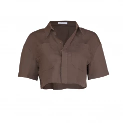 Charcoal Clothing Cara Cropped Shirt (Brown)