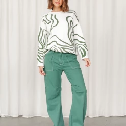 Charcoal Clothing Emory Knit Jumper (Green/White) Jumpers & Cardigans