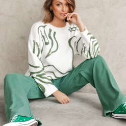 Charcoal Clothing Emory Knit Jumper (Green/White) Jumpers & Cardigans