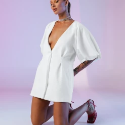 Charcoal Clothing Neo Mini Dress (White)