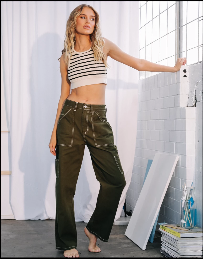 Charcoal Clothing Astrid Wide Leg Jeans (Khaki) New Arrivals 1 Charcoal Clothing Astrid Wide Leg Jeans (Khaki) New Arrivals