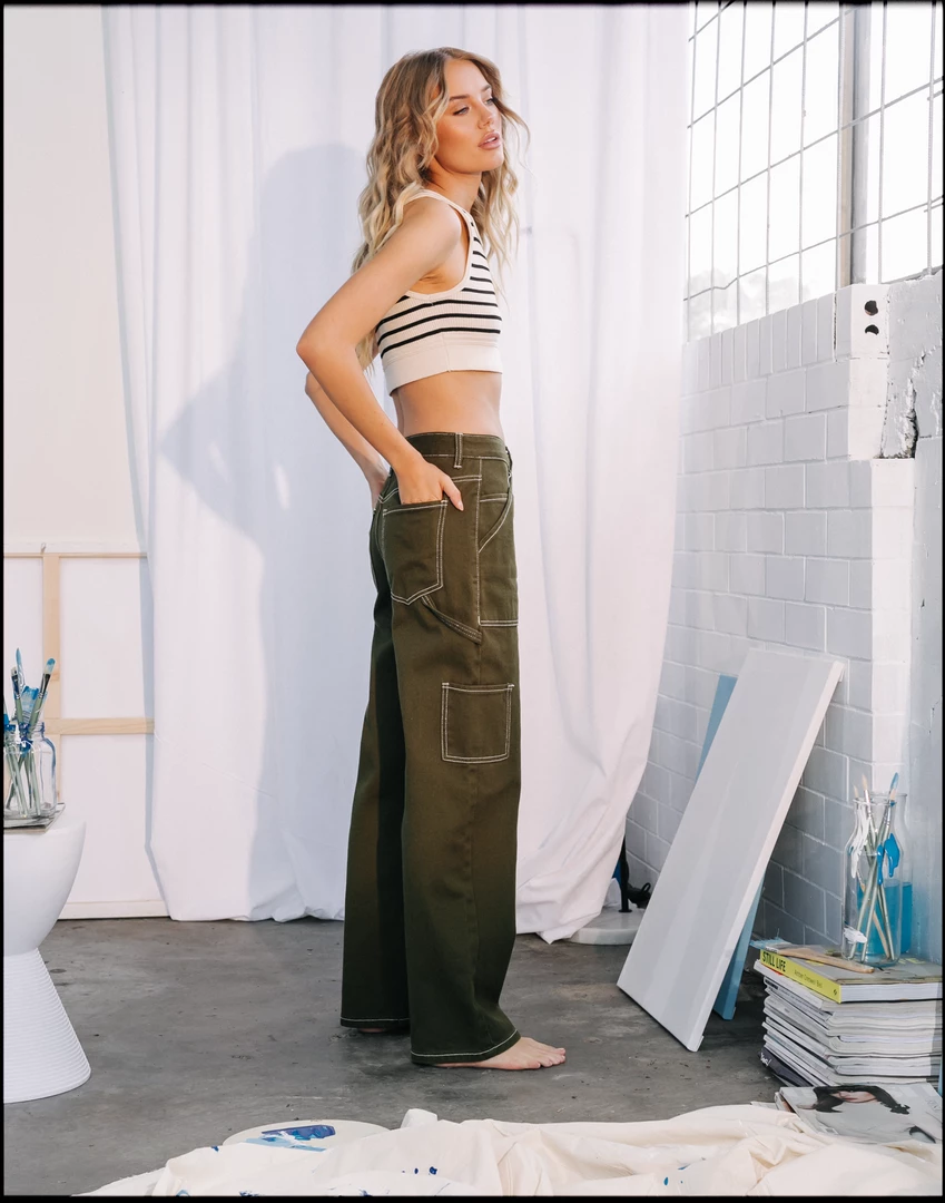 Charcoal Clothing Astrid Wide Leg Jeans (Khaki) New Arrivals 5 Charcoal Clothing Astrid Wide Leg Jeans (Khaki) New Arrivals
